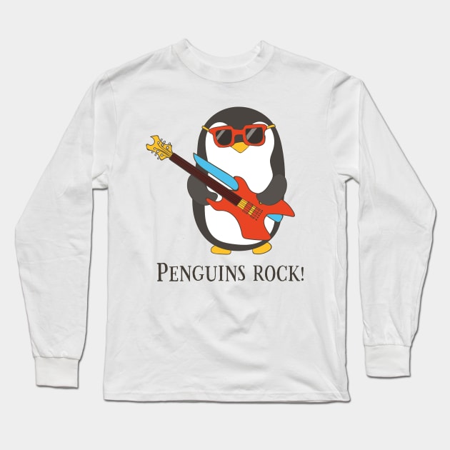 Penguins Rock, Funny Cute Penguin Long Sleeve T-Shirt by Dreamy Panda Designs